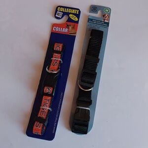 Bundle of 2 Dog Collar Size Medium Collegiate Texas Tiger and Plain Black NWT